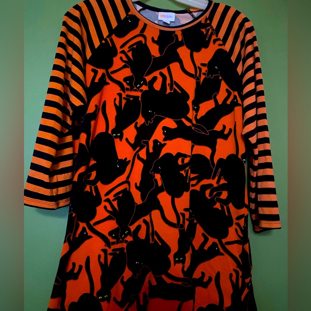 Lularoe Halloween black cat women’s stretchy long shirt/dress large